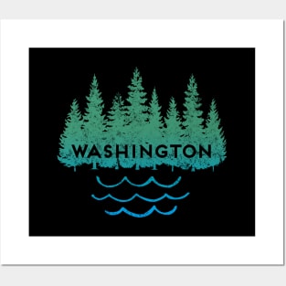 Washington State Pride Trees Water Graphic Silhouette Posters and Art